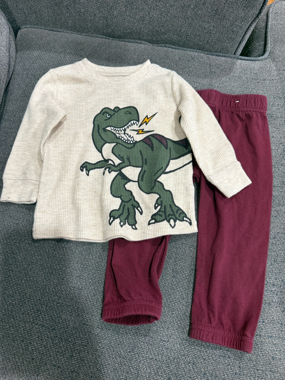 Garanimals Cream Dino Waffle Top with Maroon Pants Kids Matching Set